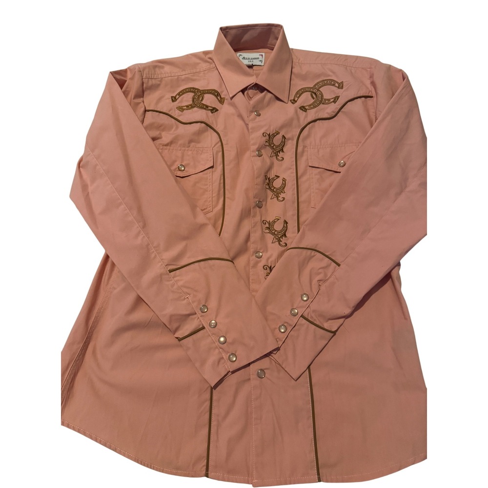 Ace of Diamond Western Shirt Menswear Embroidery‎ Horseshoe Pink Small